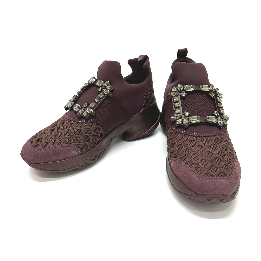 ROGER VIVIER ロジェヴィヴィエ スニーカー RVW50624180Ｔ5 ヴィヴラン ファブリッククリスタル ストラスバックル キャンバス ダークレッド ブラウン