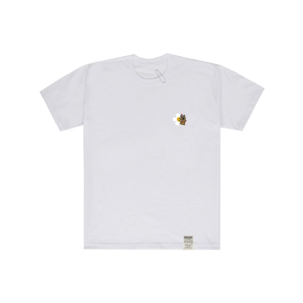 GRAVER レオパードフラワースマイルショートスリーブ T シャツホワイト