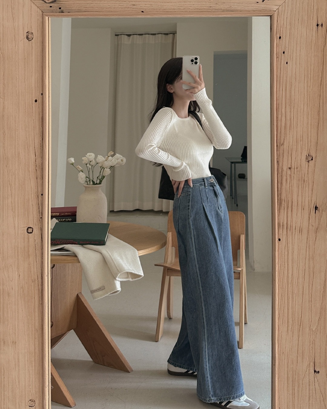 2タックワイドデニムパンツ韓国ファッション レディース