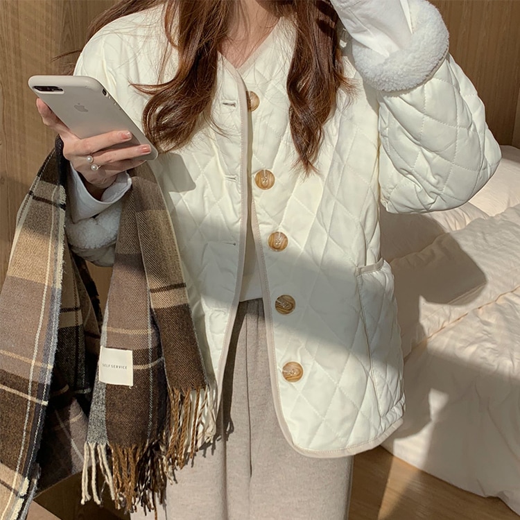 キルティングジャケット 技あり アウター コート 韓国ファッション ホワイト 白 ブルー 青