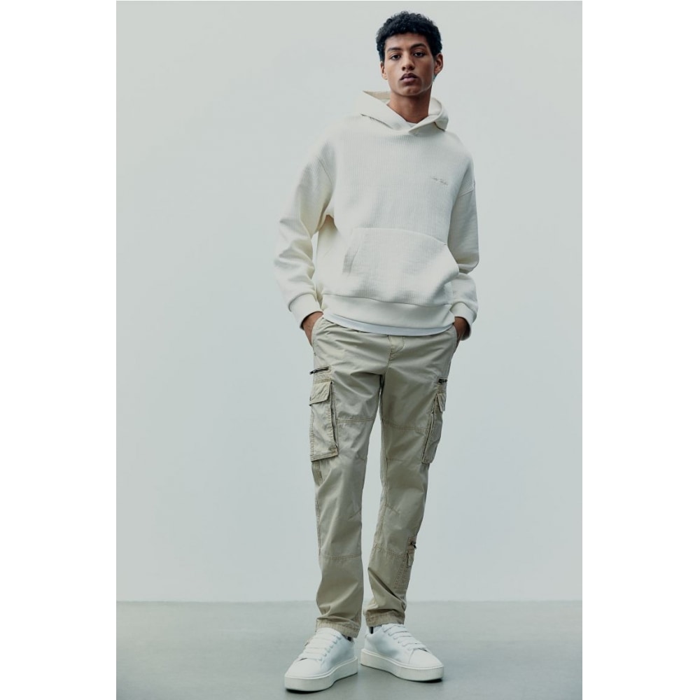 H&M ツイルカーゴパンツレギュラーフィットベージュ