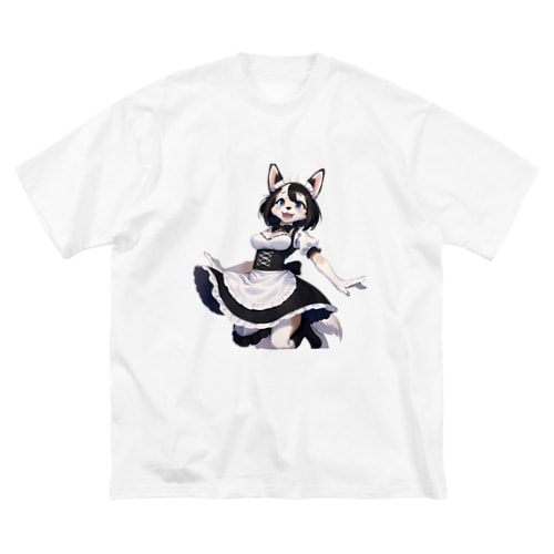 【文字入れ可能受注生産】ボーダーコリーの女の子　メイド　ケモナー ビッグシルエットTシャツ