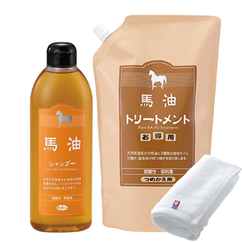 正規販売代理店 定価より10%OFF 馬油シャンプー 400ml 馬油トリートメント 詰め替え用 1000g 今治タオル付き 馬油 バユ バーユ シャンプー バユシャンプー 詰替え 大容量 旅美人