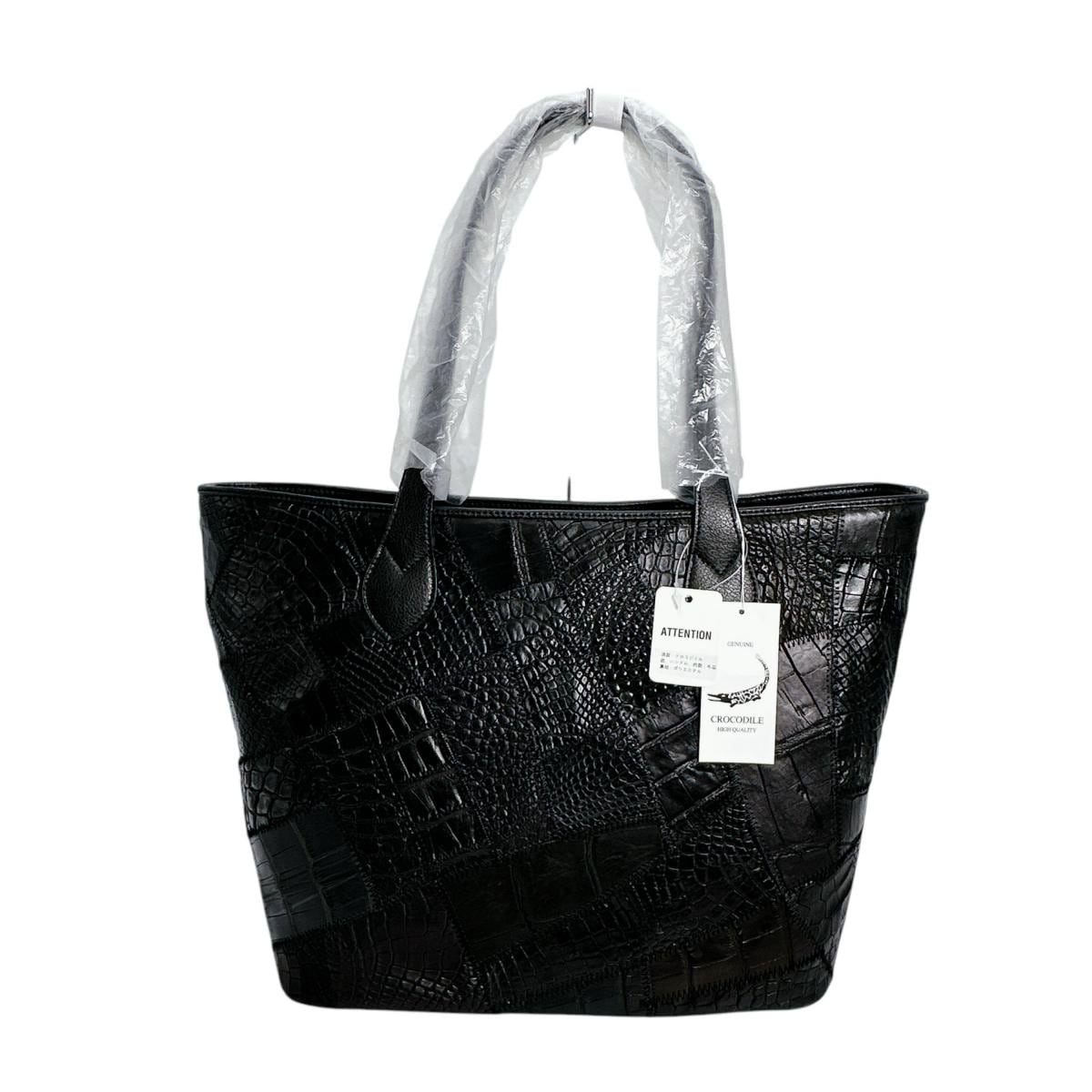クロコダイルLB-7001BLACKM パッチワーク 天ファスナー トートバッグ ブラック