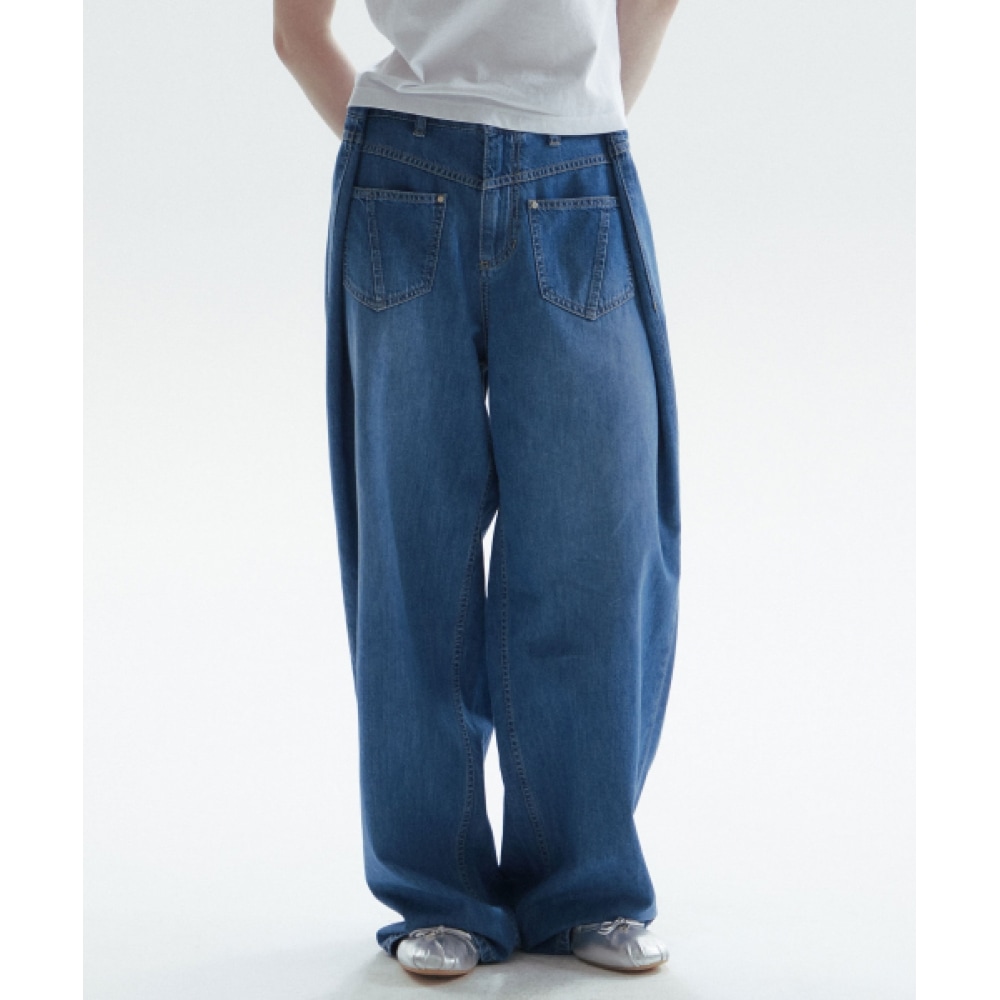 CHOWOO オーバーラップ ワイド ジョッカーパンツ-ブルー(女性)