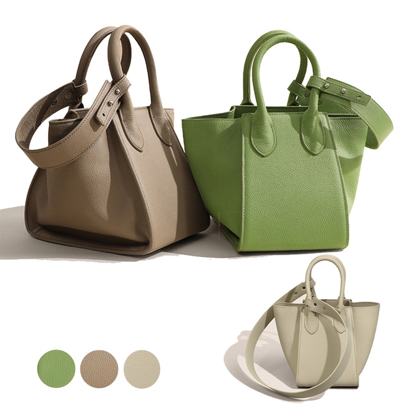 ハンドバッグ レディース 本革 2way バケツ型 スクエア レザー ショルダー&ポーチ付き