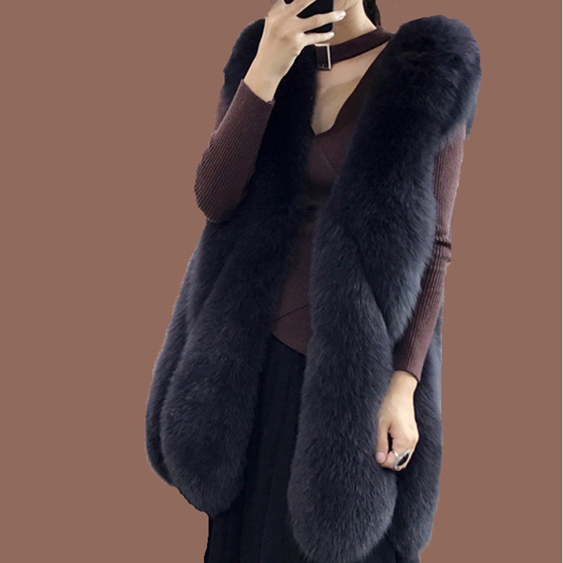 ファーベスト ミドル丈 毛皮 ベスト. ファー チョッキ アウター. 秋 冬 フェイクファー ９カラー. a3533