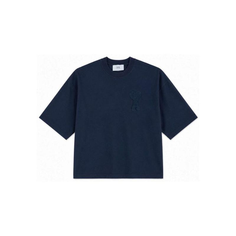 女性トーナルクロシェハート7分袖Tシャツ ネイビー FTS055-726-4011