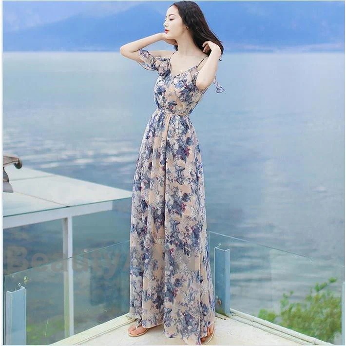 【タイムセール】 新作 ビーチワンピース マキシワンピ マキシワンピース シフォンワンピース マキシ丈 女性 レディース 夏ワンピ 海 リゾート用 ボヘミアン風 d3l5 ロングワンピース カジュアル
