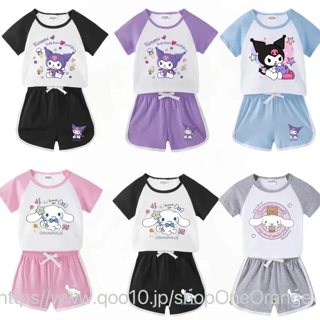 メガ割-福袋2025大人気 サンリオ クロミ 子供服 セットアップ キッズ シナモンロール 上下2点セット 半袖Tシャツ ハーフパンツ 通学着