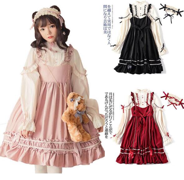 森ガールロリータワンピースキャミソールワンピースフリルわいシャツリボン豪華二次元ドレス春秋冬夏ロリータドレス ゴスロリ Lolita コスプレ メイド服 姫様 仮装 変装写真撮影 魔女