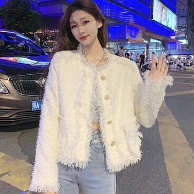 ジャケット 魅せる トップス ホワイト 秋冬 白 ブルー 青 ショート丈 袖あり 長袖