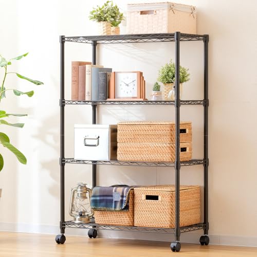 ドウシシャ ルミナス ノワール ラック 4段 幅80 奥行40 キャスター付き スチールラック 黒