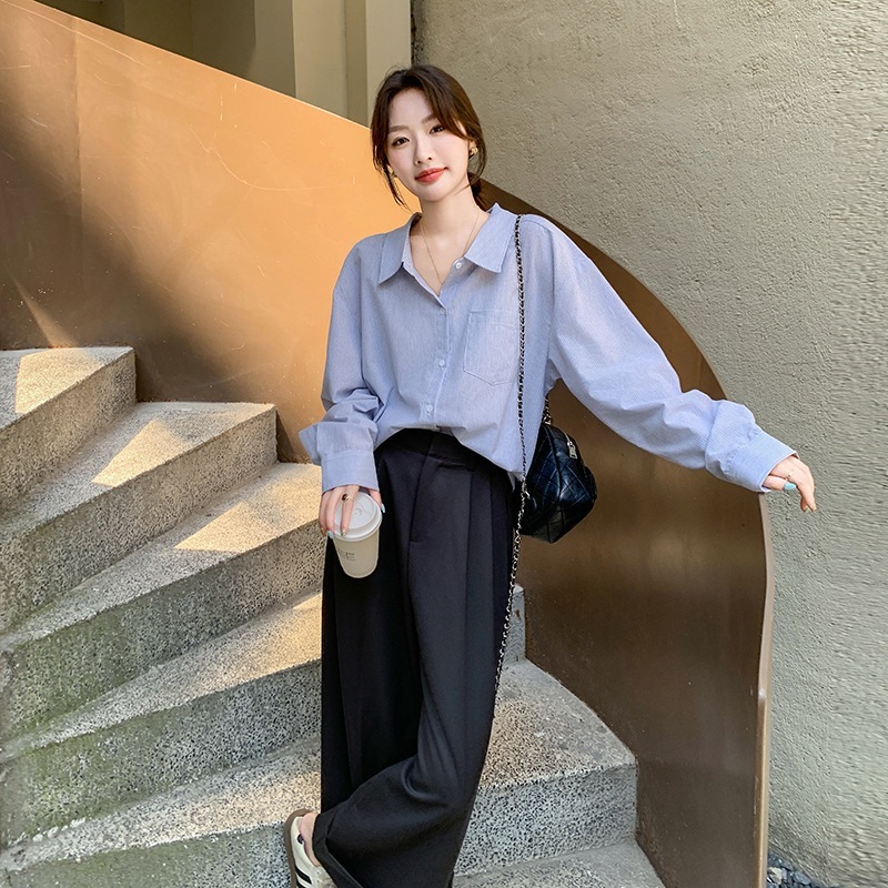 カジュアルスーツ2024新ファッション通勤ニッチシャツハイウエストワイドパンツ2点セット