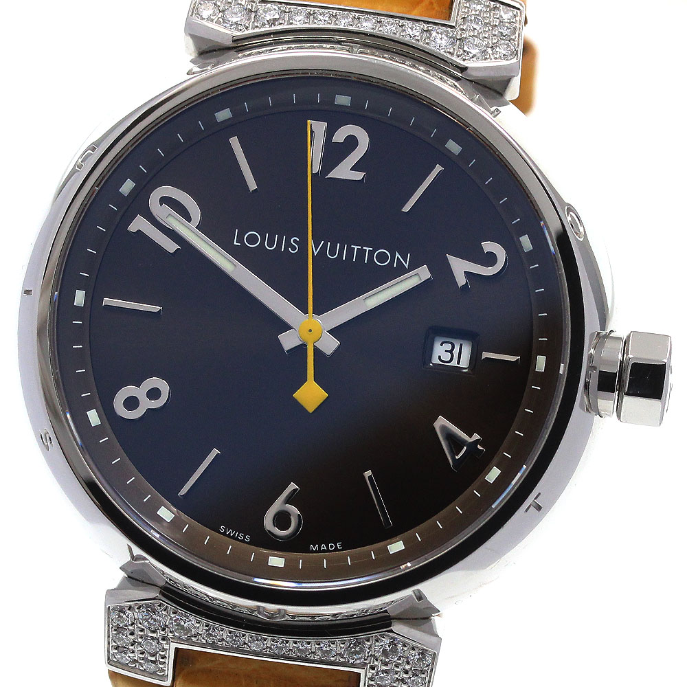 ルイ・ヴィトン LOUIS VUITTON Q111G タンブール デイト ラグダイヤ クォーツ メンズ _870614【中古】