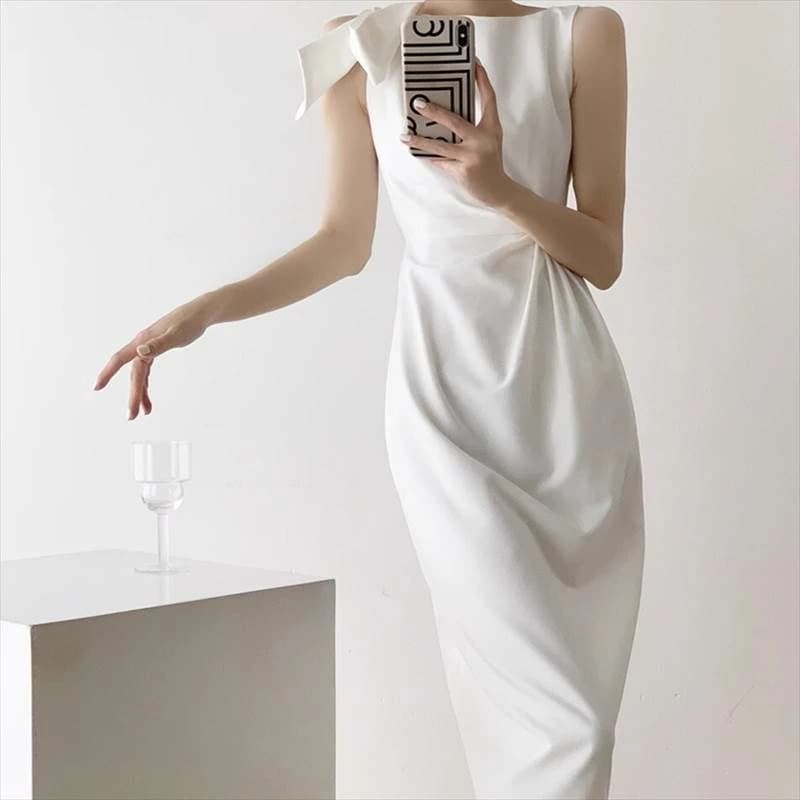 レディース ワンピース ドレス ロング ノースリーブ ラウンドネック Aライン ハイウエスト 大人可愛い きれいめ 上品 おしゃれ かっこいい ラフ ガーリー クール エレガント フォーマル 都会的