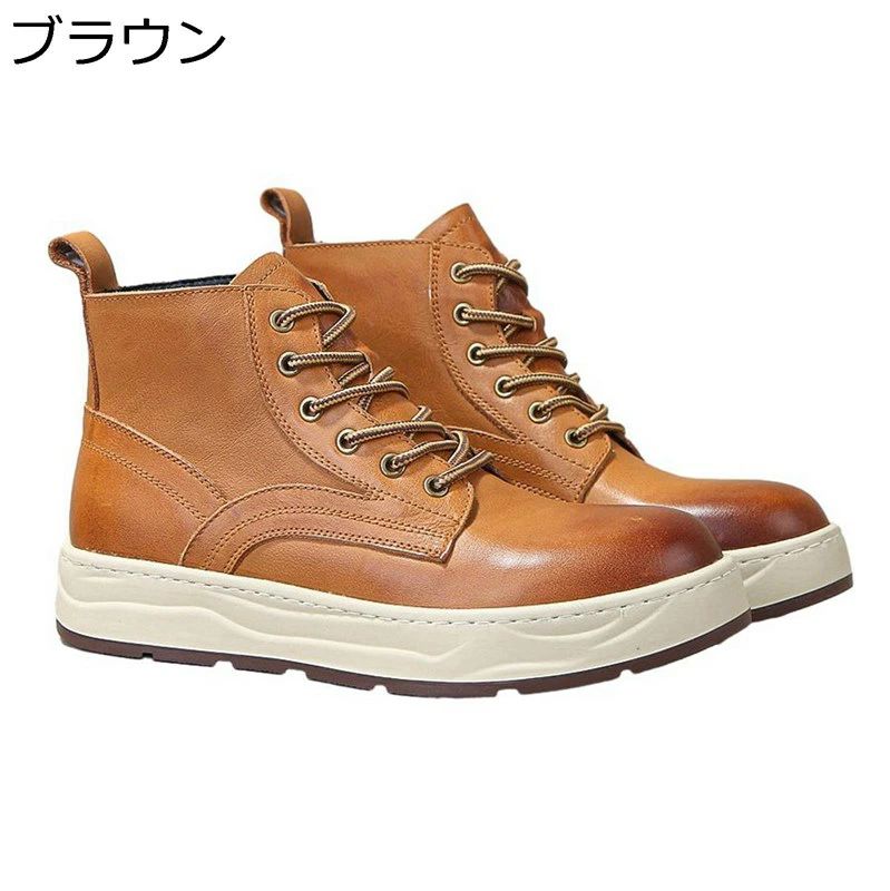 ショートブーツ 編み上げ 本革 レザー レースアップブーツ メンズ 牛革 厚底 カジュアルシューズ 男靴 バイクブーツ ミリタリー 無地 弾性バンド通気 防水 耐久性 秋冬用 通勤 アウトドア