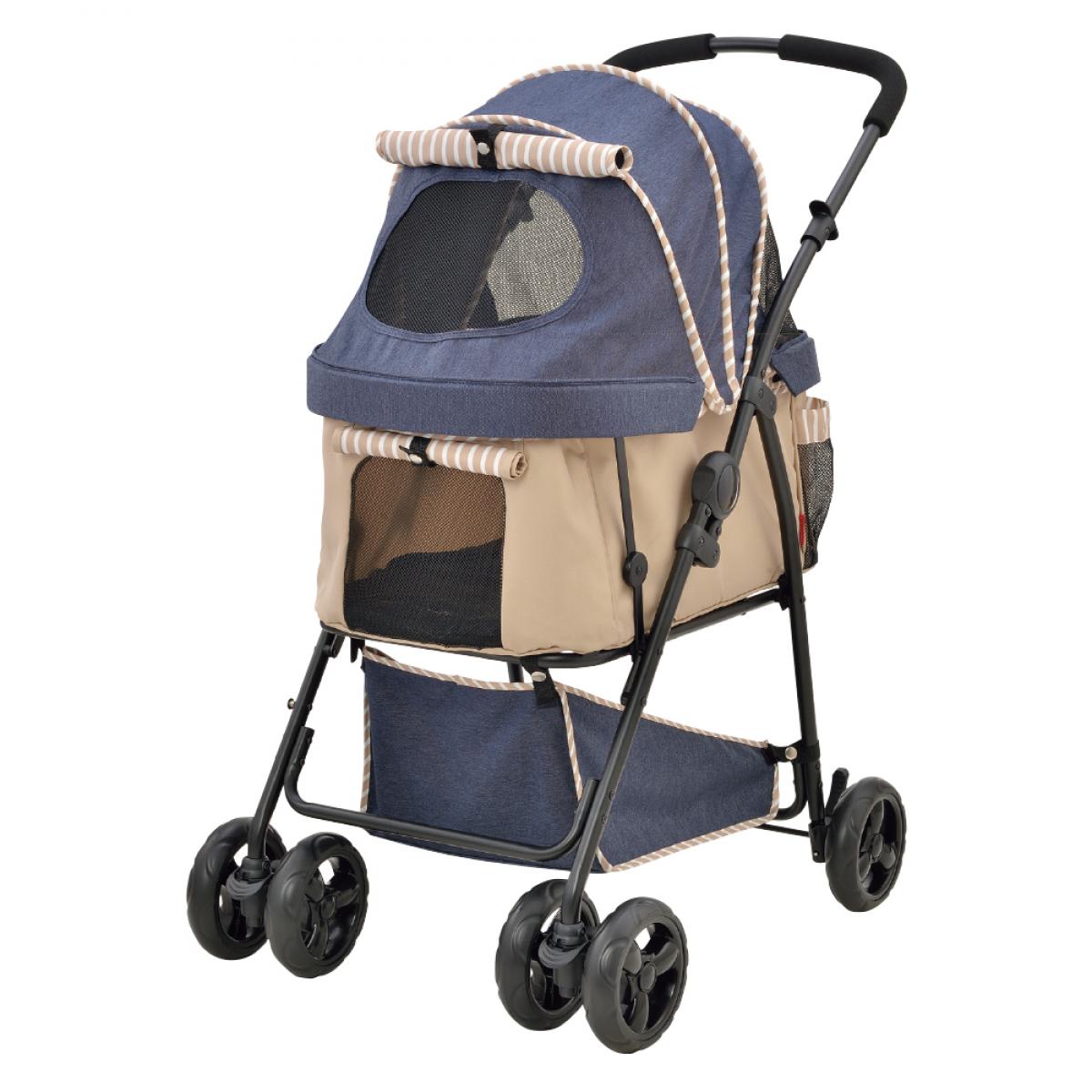 【在庫有・即納】GEX ジェックス わんわんカート 多頭用 DXplus-N デニム柄×ベージュ　犬用 バギー ペットカート キャリー 多頭飼い 最大4頭 25kgまで