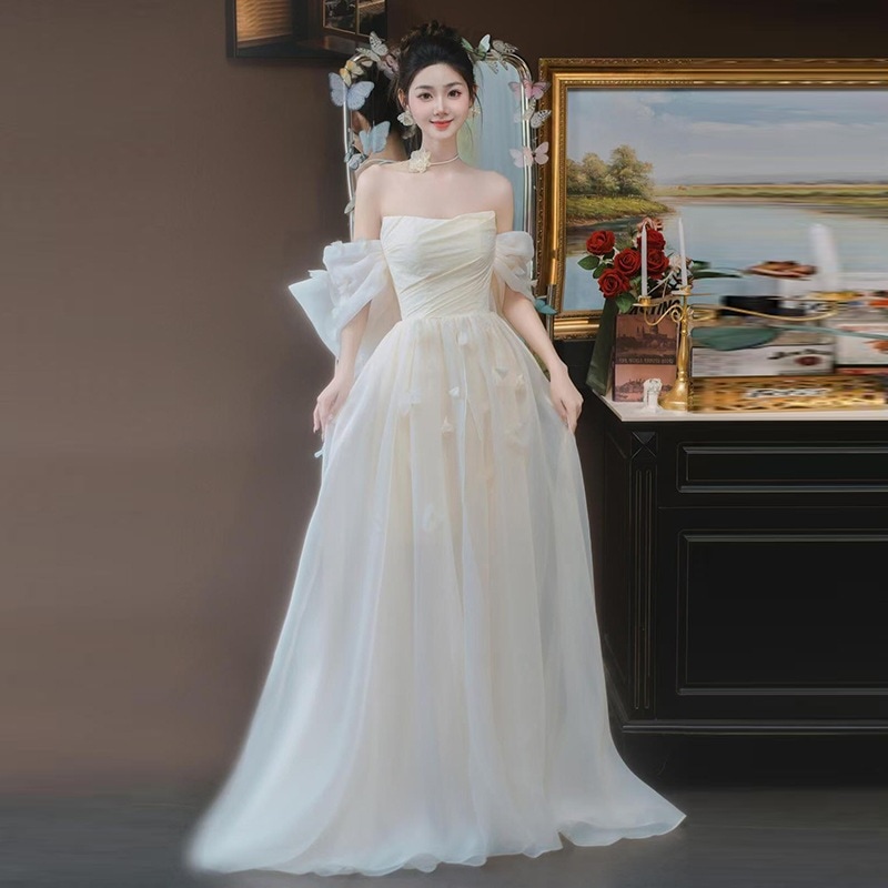 フレンチ ワンショルダー 光のウェディングドレス ブライダル 結婚式 ようこそ 宴会 イブニングドレス ニッチ 5,012円