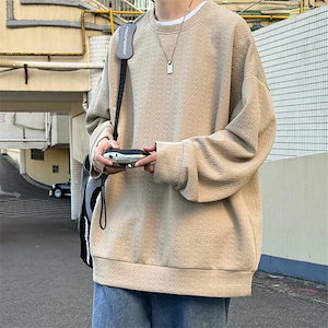 メンズファッション 百掛け カジュアル ロングスリーブのtシャツとのアメリカアメリカンレトロラージサイズラウンドネックスウェットシャツトップ