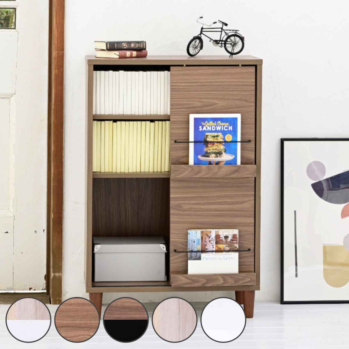 ディスプレイラック スライド扉 組合せ家具 北欧風 Adatto 幅60cm ラック 本棚 収納 棚 シェルフ 飾り棚 組み合わせ 家具 ディスプレイ シンプル バイカラー 可動棚 A4