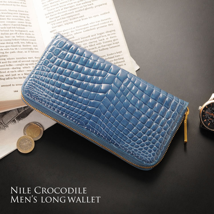 クロコダイルレザー長財布一枚革