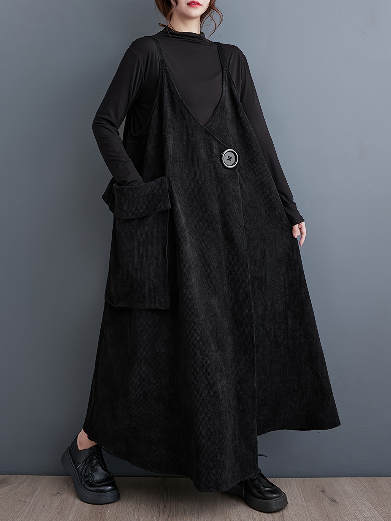 エレガントVネックマキシドレスゆったりポケット付き春秋向け女性用 5,739円