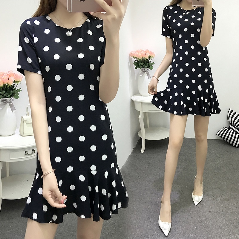 1030.暖かい季節に ドット柄ミニワンピース（ブラック）