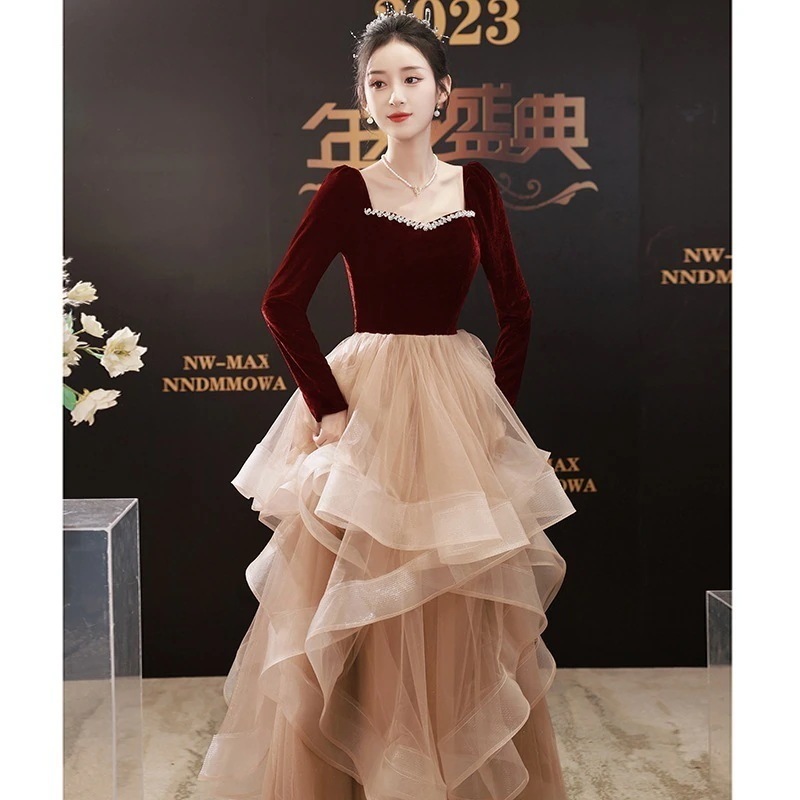 ゴールドベルベット結婚式 ドレス二次会 披露宴 花嫁 発表会 グラーデション ドレス 気質 お呼ばれドレス長袖パーティードレス ワンピースパーティー 春2024新作冬高級感 演奏会 ドレス 6,535円