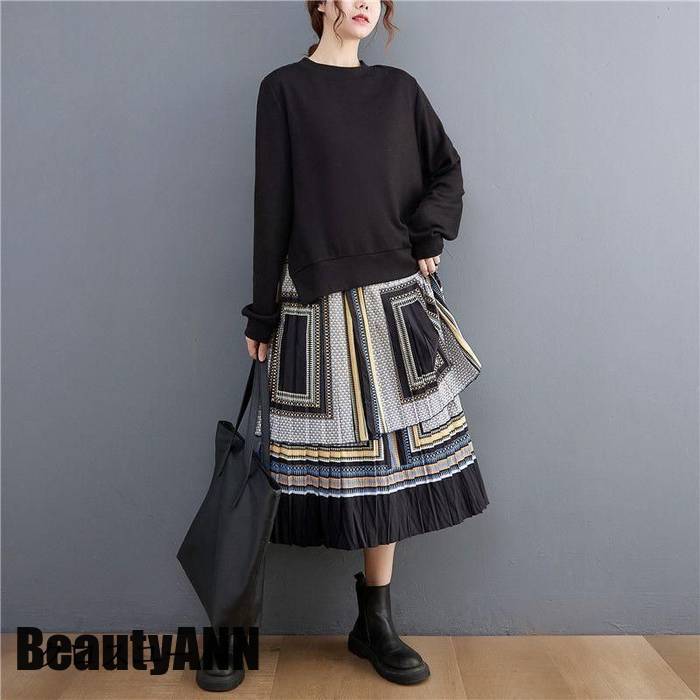 新生活 マキシワンピース 秋冬 ワンピース ロング 無地 スウェット アウター ドレス 長袖 秋 冬 Aライン 暖かい プリント レディース 体型カバー 大きいサイズ 着痩せ 秋 春 冬 秋物 冬物