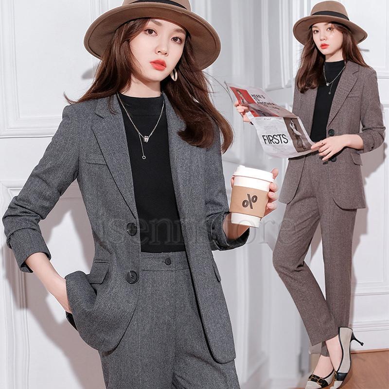 秋冬 スーツ フォーマル 厚手 冬用 長袖 ジャケット ズボン レディース 2つボタン ウール30% ポリエステル70% 大人 上品 結婚式 ビジネス エレガント ママ OL　新製品をいち早く入手
