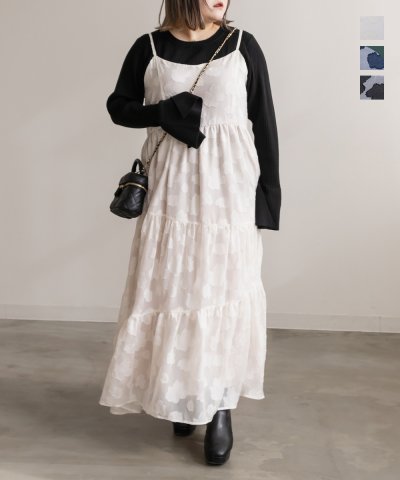 大きいサイズ レディース LL 3L 4L XL XXL XXXL CLETTEオリジナルシアー花柄ティアードキャミワンピース 8,233円