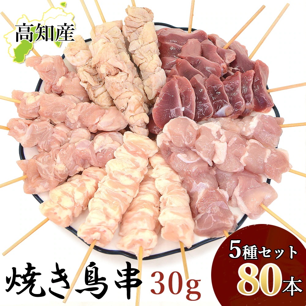 焼き鳥 オススメ 80本 セット 30g(16本×5種) 五十嵐ブロイラー 食べ比べ 国産 鶏肉 串 焼き鳥串 高知産 もも肉 せせり 鶏皮 ぼんじり 砂肝 BBQ 冷凍便 ヤマト発送