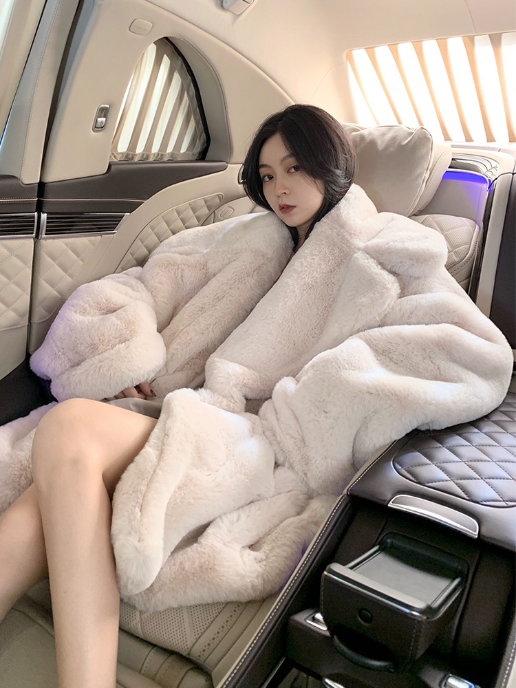 レディースウォーキングキルト冬毛皮コートミドル丈怠惰なスタイルイミテーションラビットファー厚手コート暖かい高級軽い高級