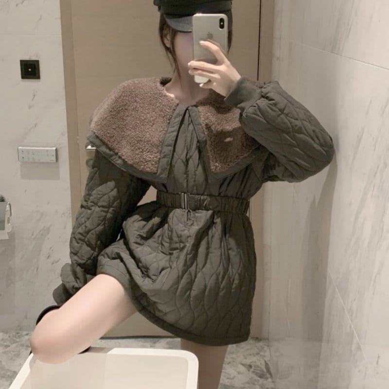 レディース アウター コート ライトアウター 襟 羽織り カーキ 長袖 ワイド オーバーサイズ