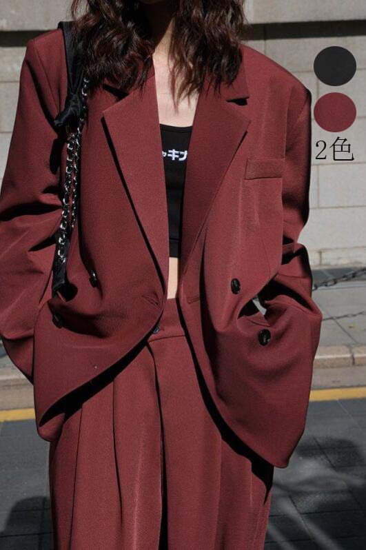 高品質 2点スーツセット ジャケット+パンツ レディーススーツ パンツスーツ スリム ボトムス リクルートスーツ セットアップ 女性スーツ ビジネススーツ ワイドパンツ フォーマル 長袖 カジュアル