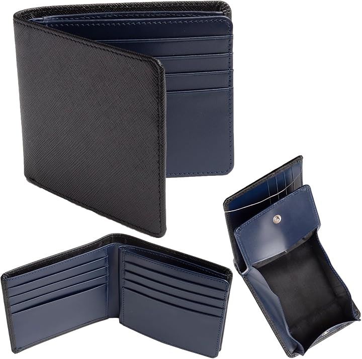 財布 メンズ 2つ折り BOX型小銭入れ 二つ折り メンズ財布 本革 大容量 カード 二つ折り財布(３．ネイビー)