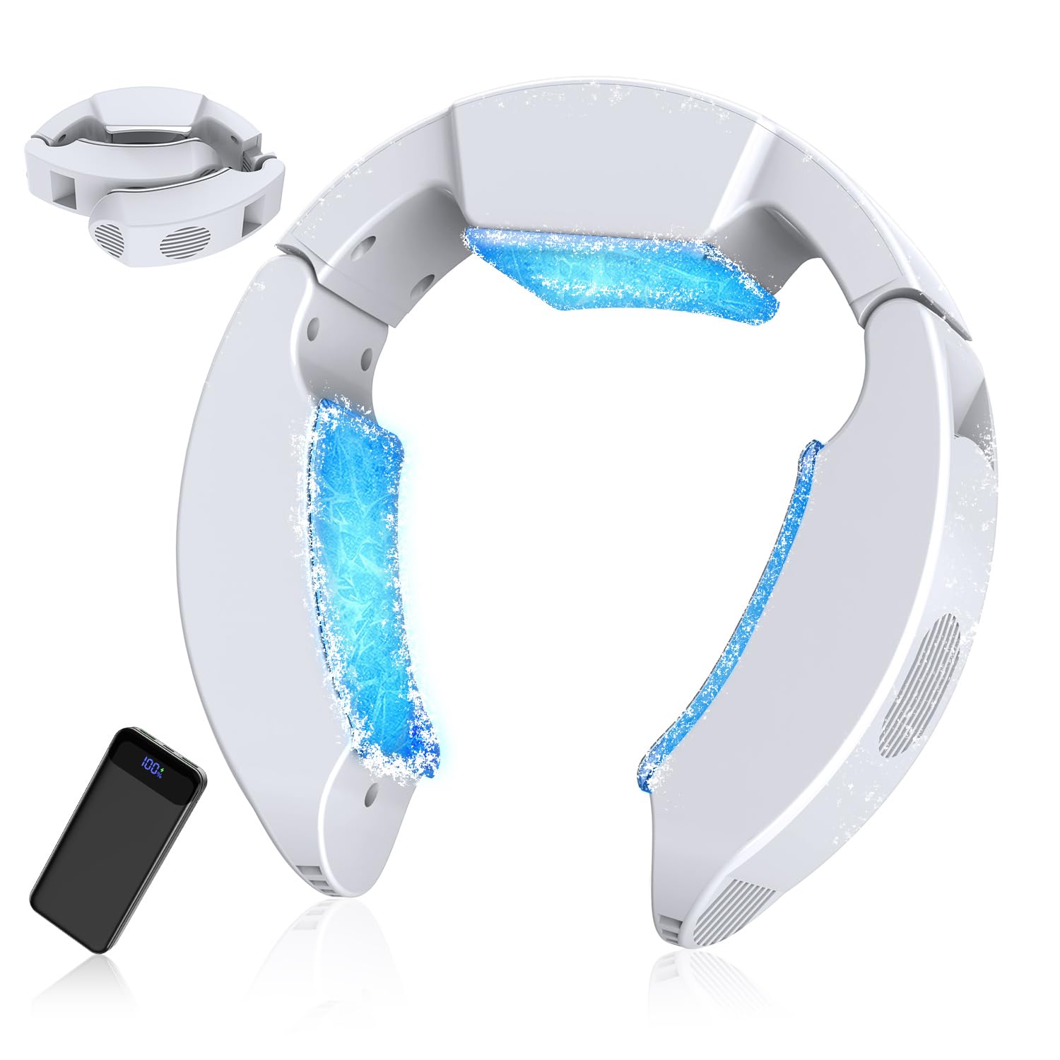 ネッククーラー 冷却プレート 3つ【2025最強＆ペルチェ素子搭載&30000mAhバッテリー付き】首掛けクーラー 3つプレート -17℃瞬間冷却 静音 超軽量 サイズ調整可 首掛け扇風機 強・弱2つ