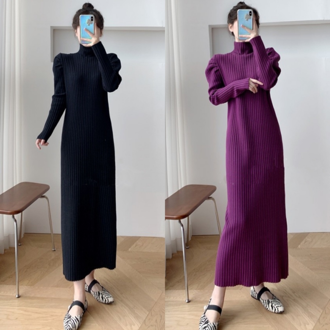 ワンピース ニットワンピース ロング ロング丈 マキシ マキシ丈 ハイネック 袖あり 長袖 パワーショルダー スリム 細身 ストレート Iライン リブニット 伸縮性 ニット キュート かわいい 5,465円