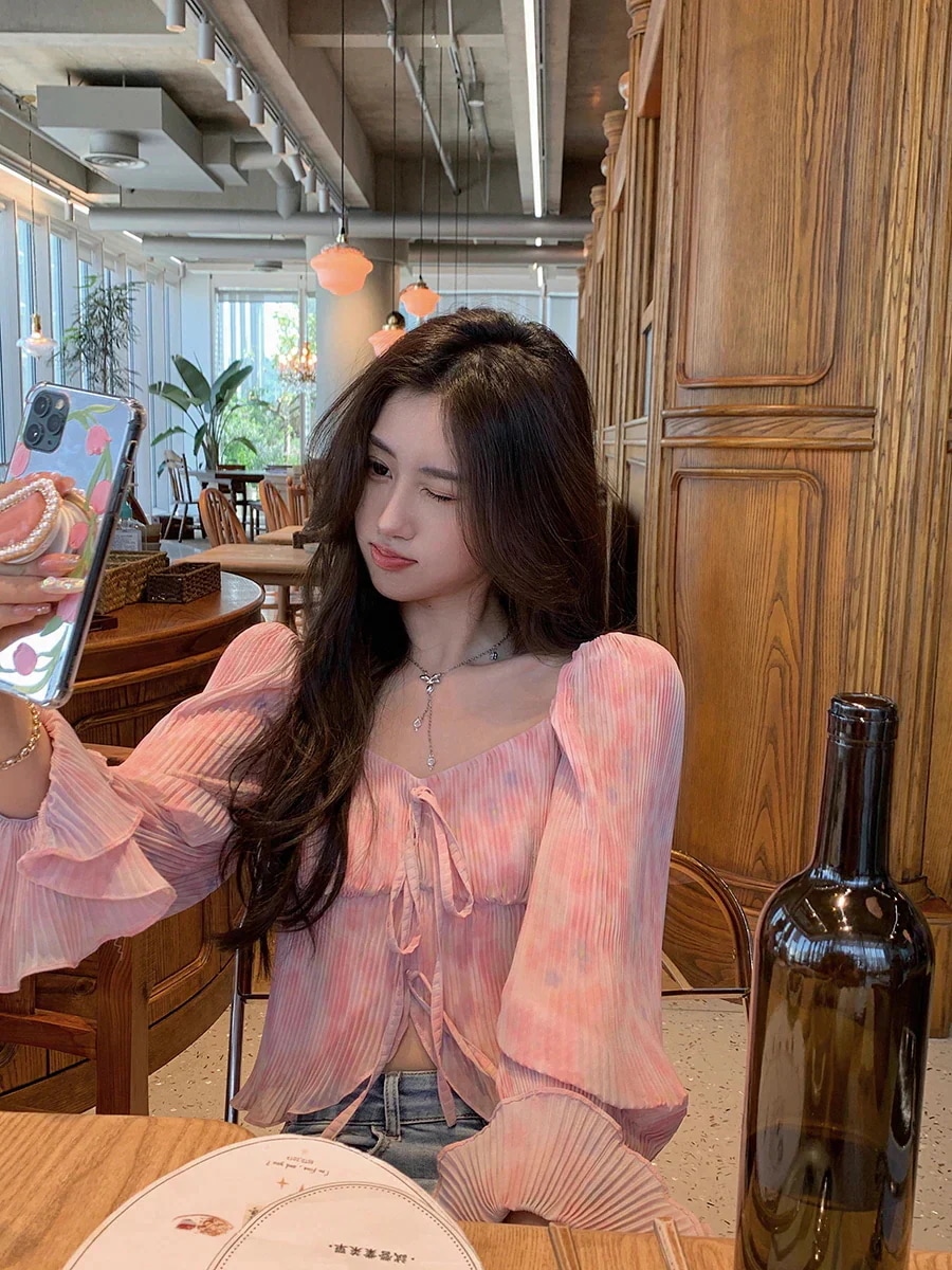 レディース秋冬ショート丈甘辛ベルト重収腰フリル韓国風chicトップス優しい