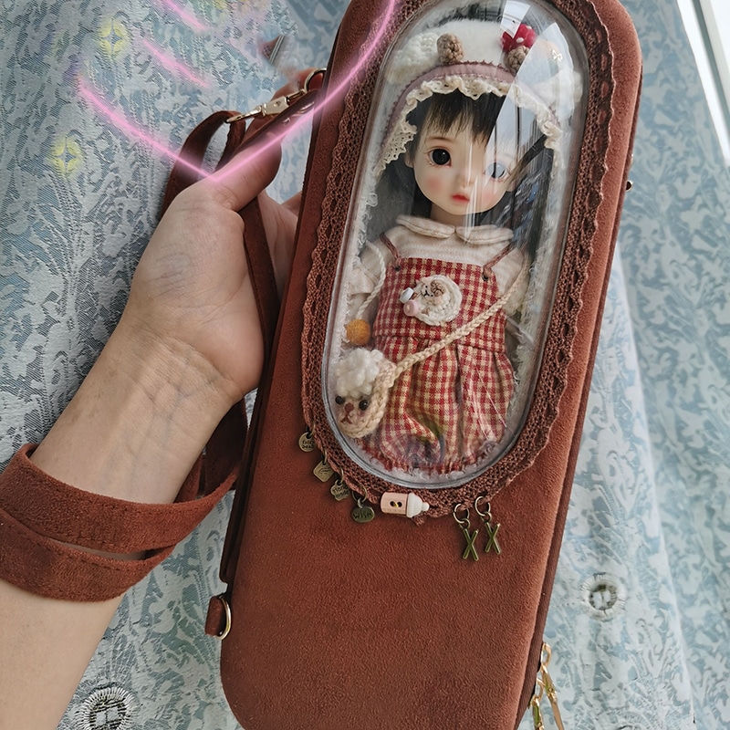 BJD人形用セーム革肩掛けキャリングケース お出かけ箱 カバン バッグ 幼SDサイズ用アクセサリー