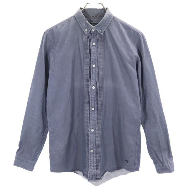 バーバリーブラックレーベル 三陽商会 長袖 シャンブレー プリーツ ボタンダウンシャツ 2 ネイビー BURBERRY BLACK LABEL レディース