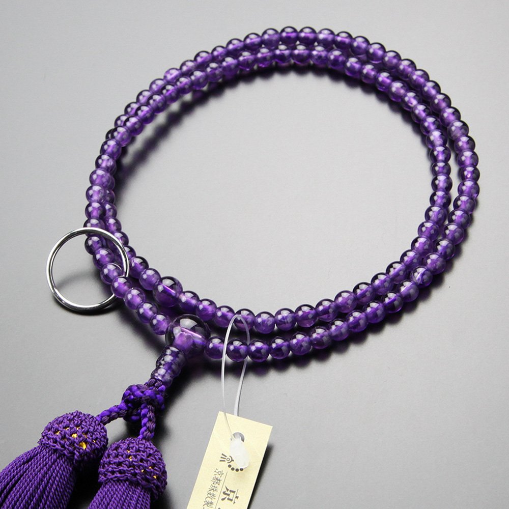 念珠ドットコム 曹洞宗 数珠 女性用 8寸 紫水晶 正絹房【京念珠 念誦 京都 108玉 禅宗 八寸 アメジスト 2月の誕生石 102440008】【数珠袋プレゼント!】