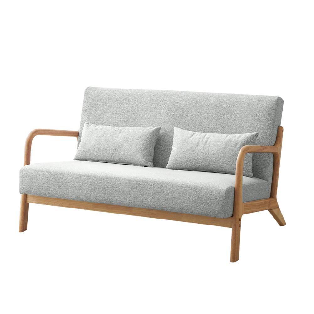 【日本国内出荷-3日で配達】ソファー ソファ 2人掛け 木製 北欧 ファブリック リビングソファ 肘付き 天然木 通気性にも優れているのでソファ ライトグレー DJYC42