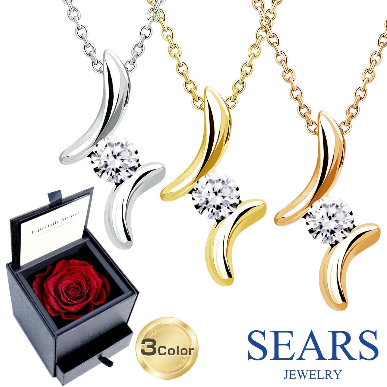 ネックレス レディース 一粒 ドロップ キュービックジルコニア プリザーブドフラワー 薔薇 ボックス sp2361-1218