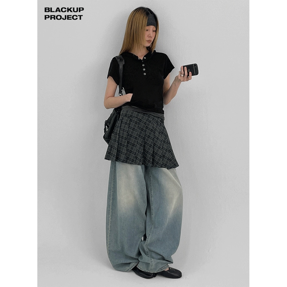 ブラックアップ [MADE] キク チェック プリーツ ミニ ラップスカート