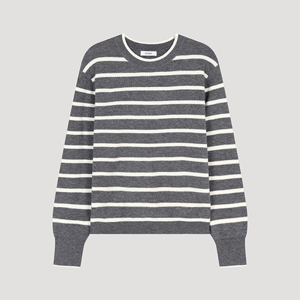 (シールズミス) ウールストライプラウンドネックニット_SSKPOO42050_GR