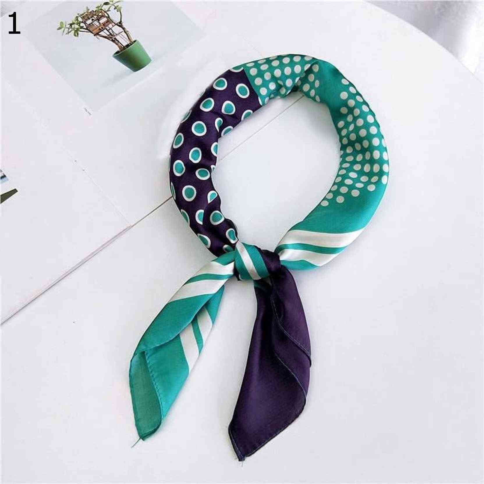 【20%OFFクーポン～】ドット パッチワーク スカーフレディース ラップ ヘッド スカーフ ショール アクセサリー ハンカチ サテン レディース スクエア スカーフ : Size : Green