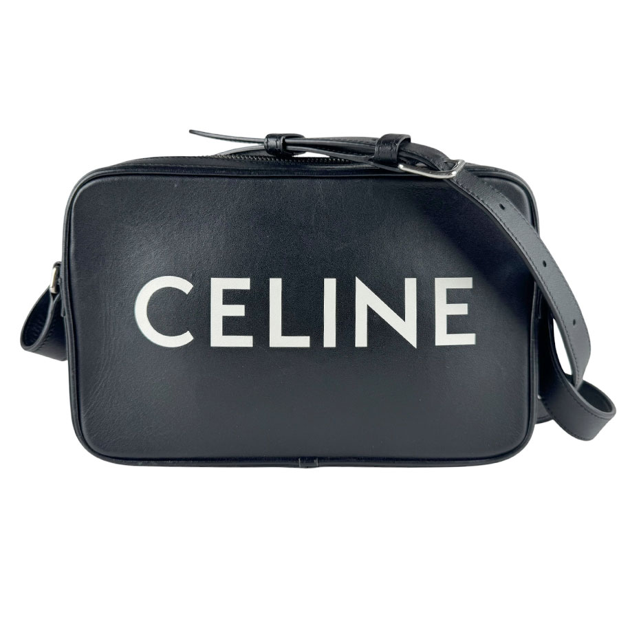 セリーヌ CELINE 斜め掛けショルダーバッグ ミディアム メッセンジャーバッグ レザー ブラック シルバー ユニセックス z9818