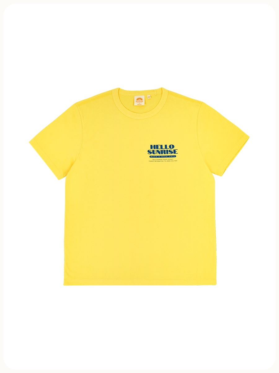 HELLO SUNRISE Travel Agency Logo Tee Yellow